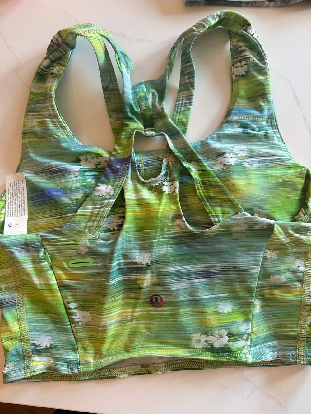 lululemon athletica Green and Blue Watercolor Racerback Sports Bra - Picture 2 of 4